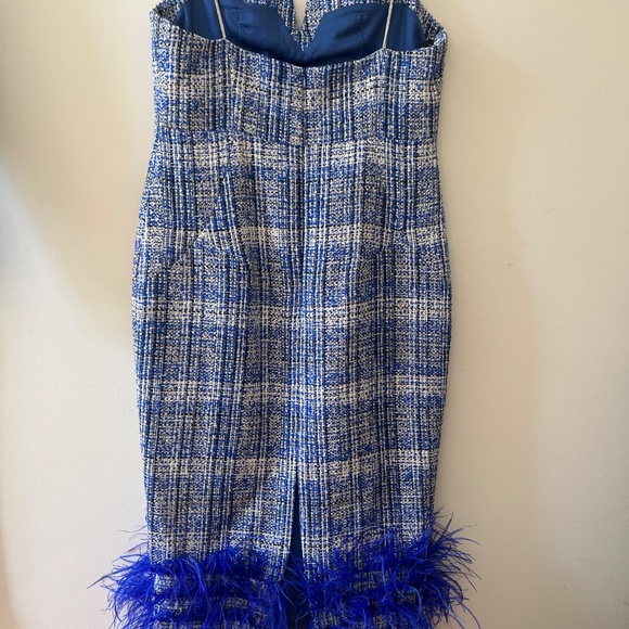 Karen Millen Tweed Chain Strap Feather Hem Midi Dress - Picture 3 of 4